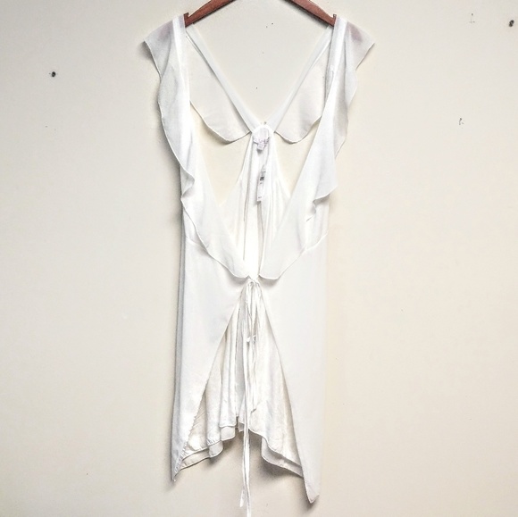 Don't Ask Why Sheer White Cover Up Dress Top w Tie - Picture 5 of 6